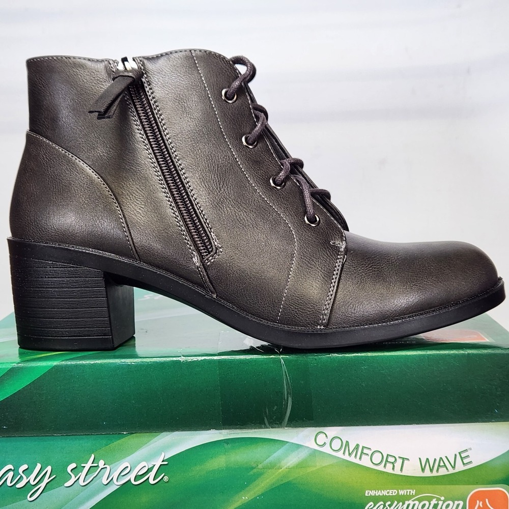 Easy Street Becker Women Grey Lace Up Side Zip Ankle Boots Size 10 31-7728